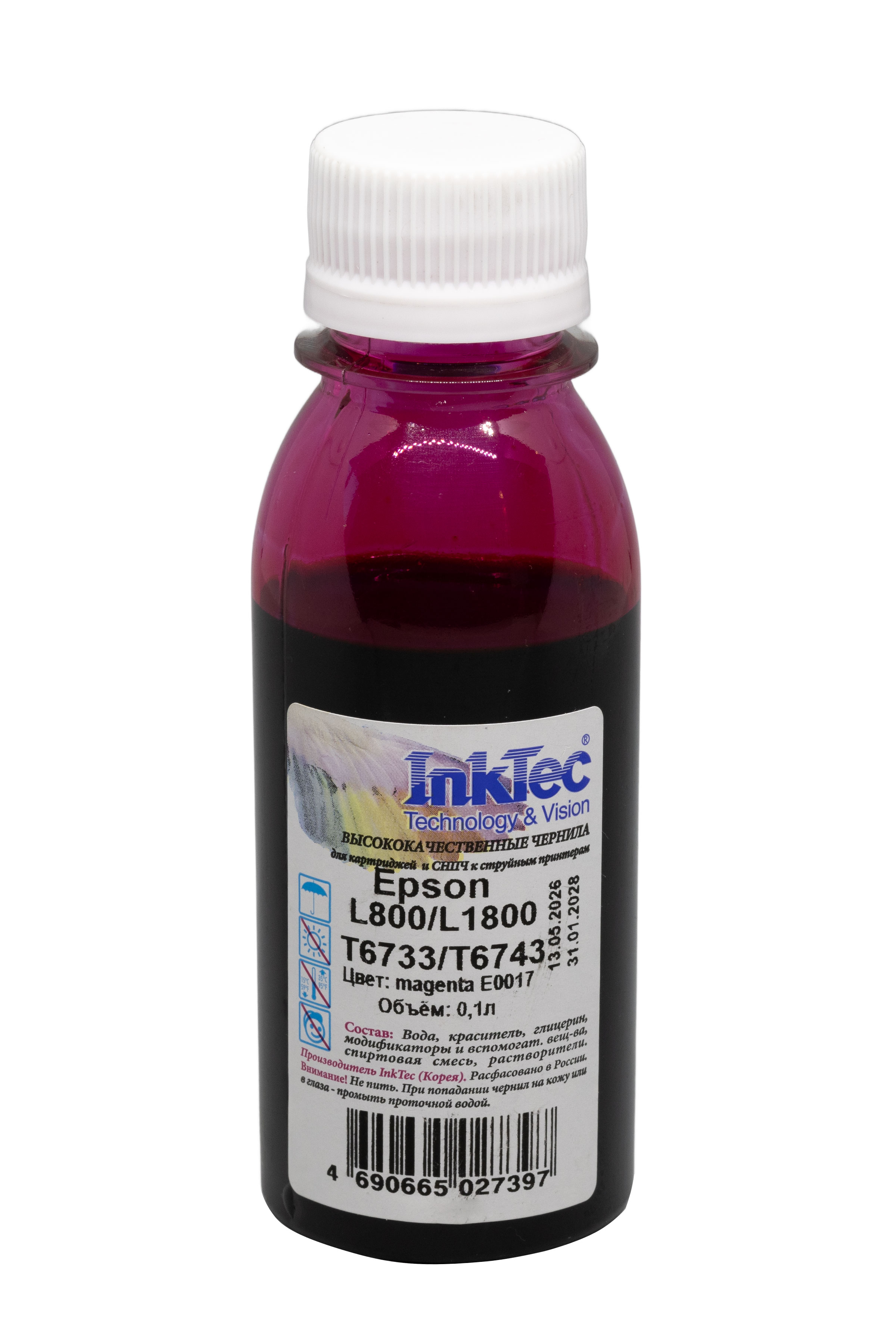 Чернила InkTec (E0017) для Epson L800/L1800 (T6733/ T6743), M, 0,1 л.