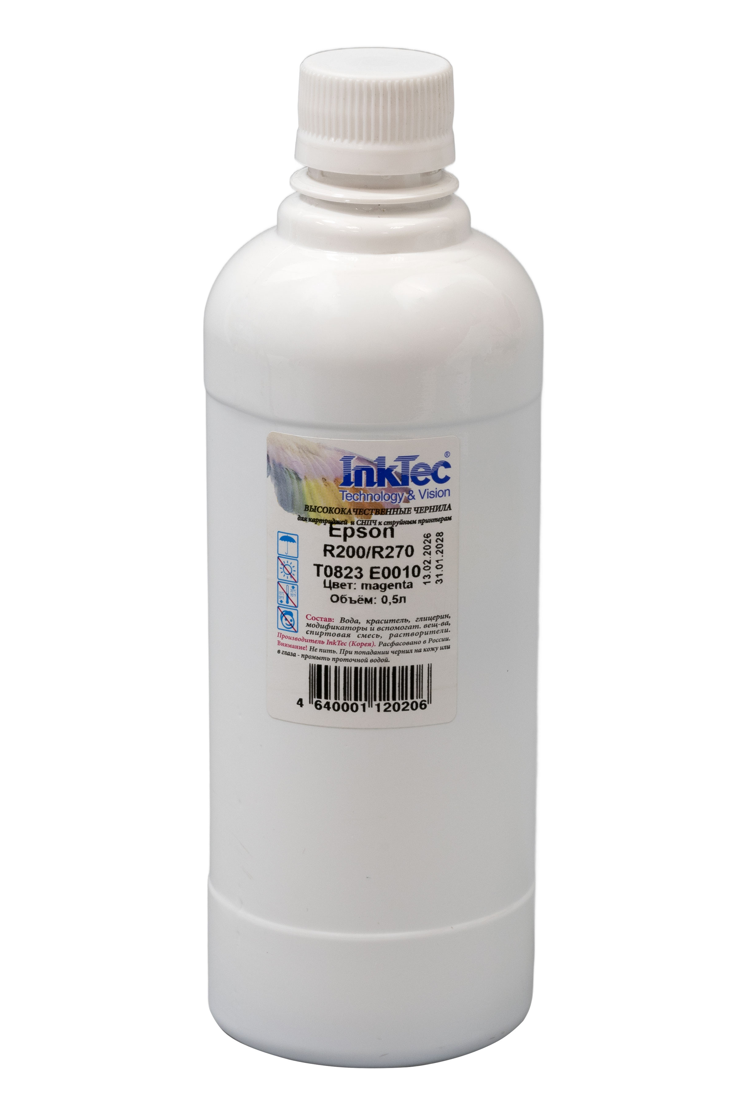 Чернила InkTec (E0010) для Epson R200/R270 (T0823), M, 0,5 л.