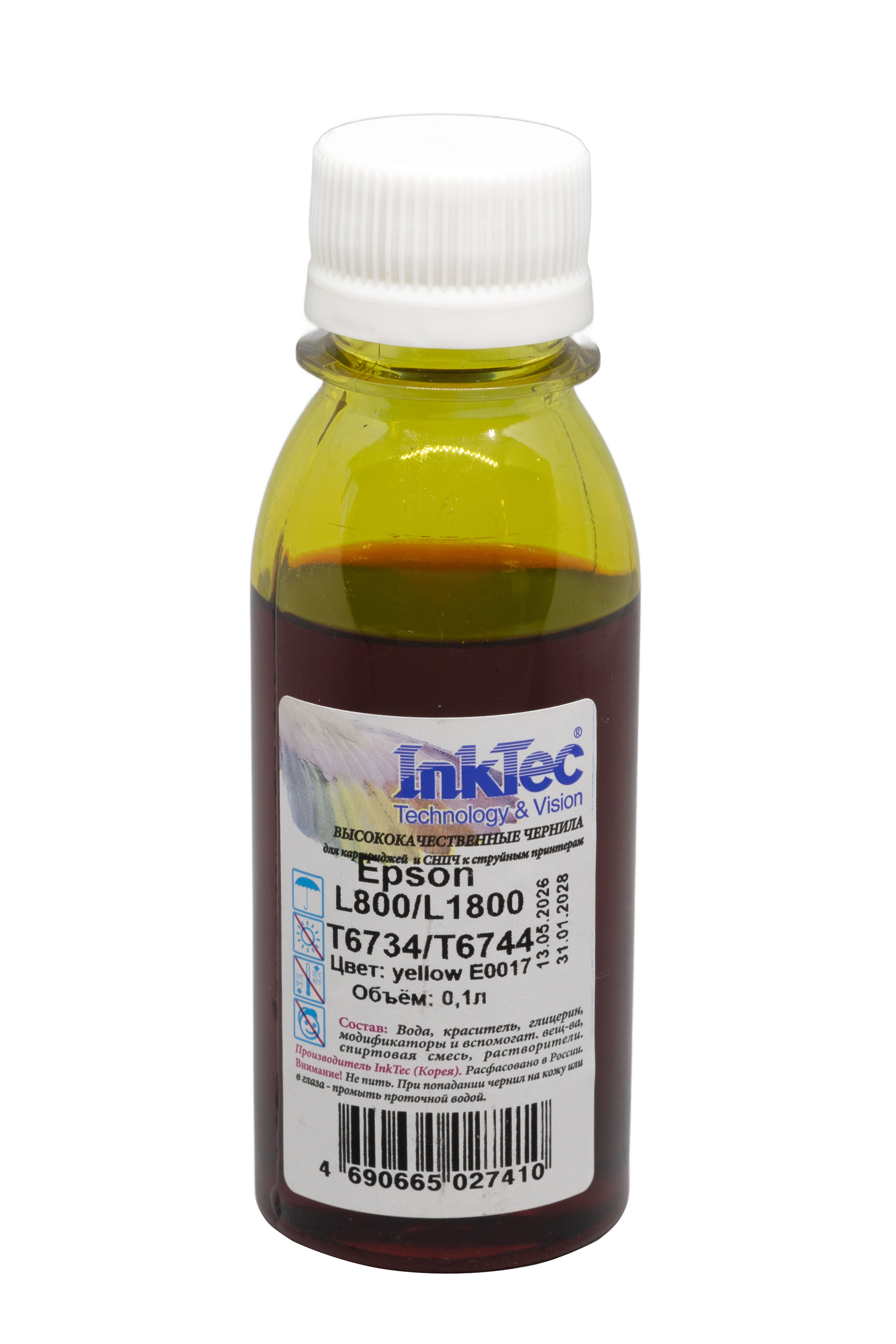 Чернила InkTec (E0017) для Epson L800/L1800 (T6734/ T6744), Y, 0,1 л.
