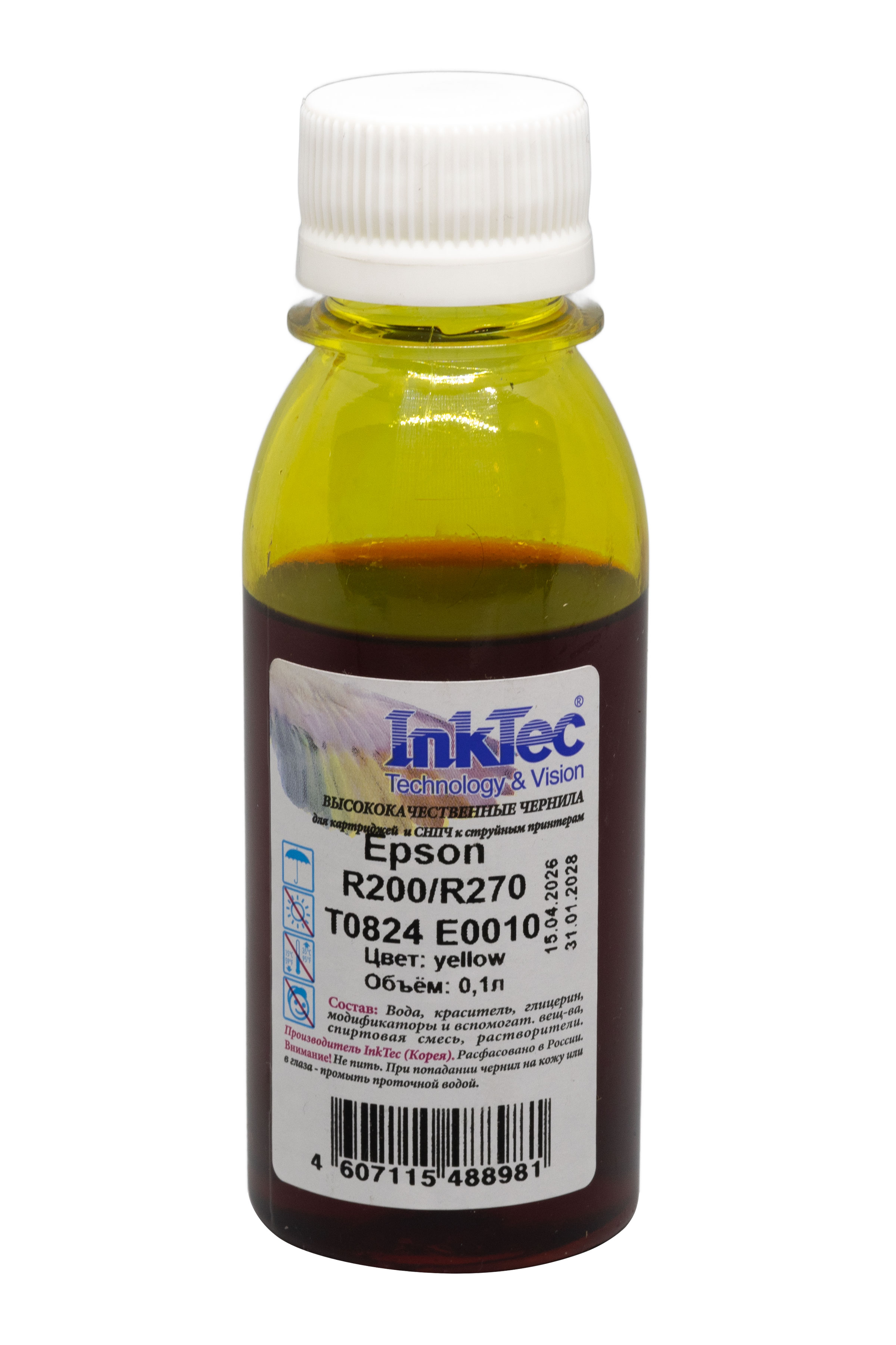 Чернила InkTec (E0010) для Epson R200/R270 (T0824), Y, 0,1 л.