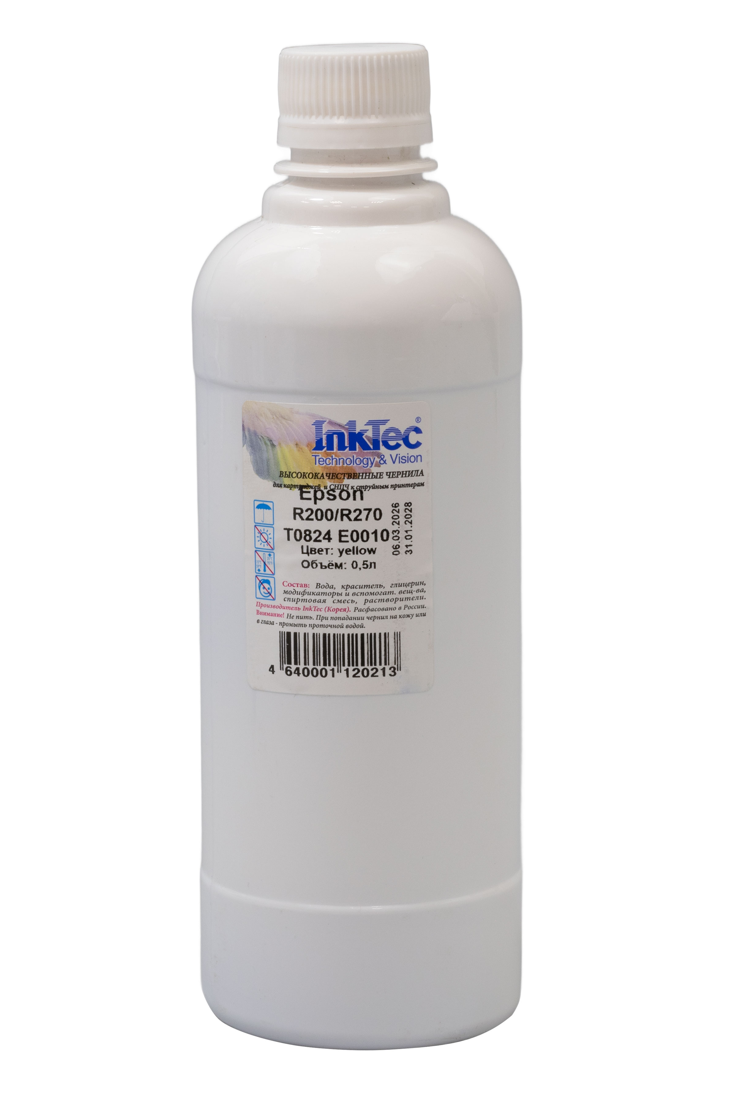 Чернила InkTec (E0010) для Epson R200/R270 (T0824), Y, 0,5 л.