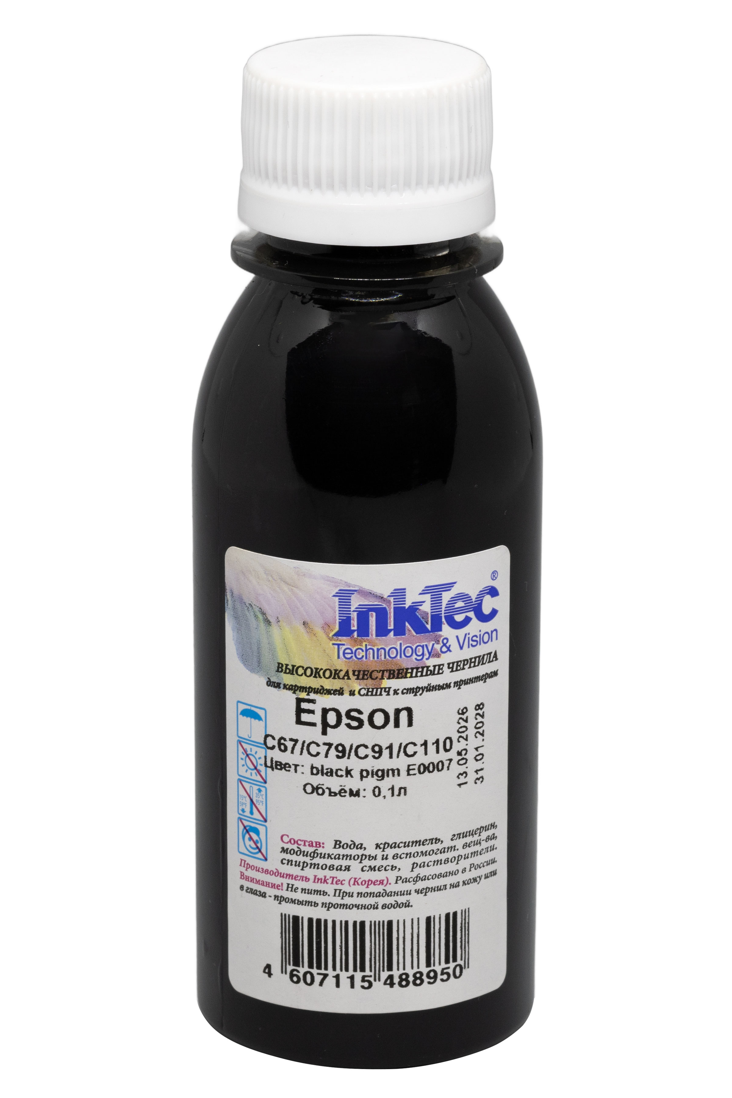 Чернила InkTec (E0007) для Epson C67/C79/C91/C110, Пигментные, Bk, 0,1 л.