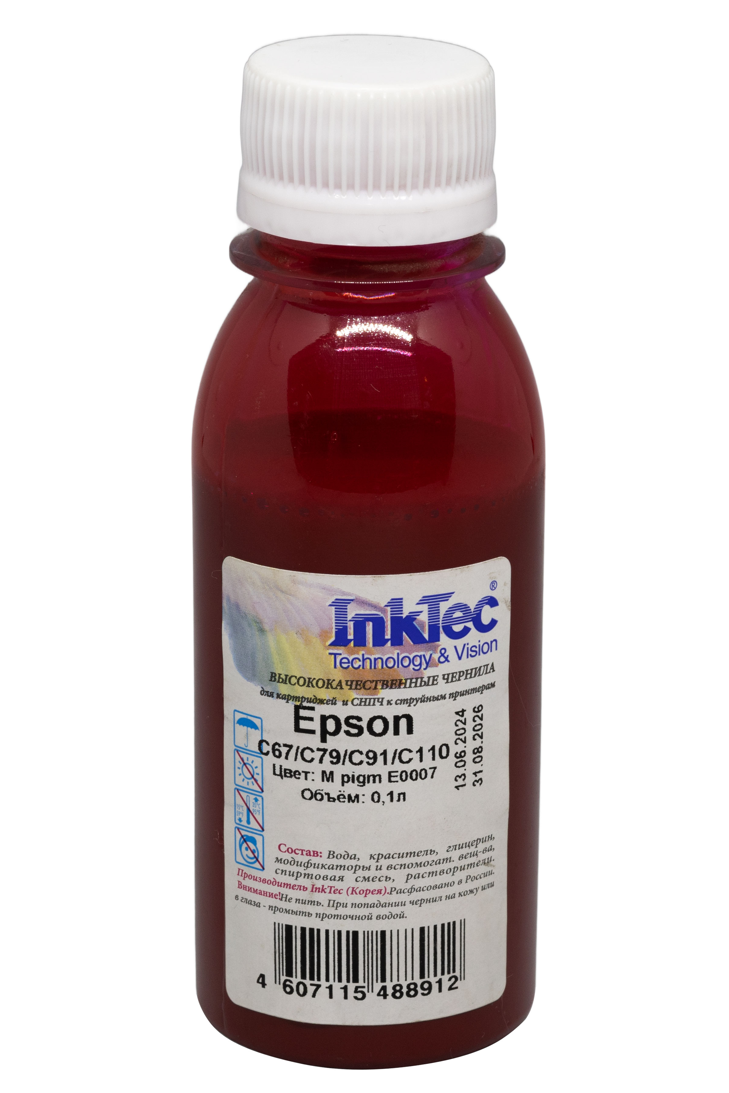 Чернила InkTec (E0007) для Epson C67/C79/C91/C110, Пигментные, M, 0,1 л.