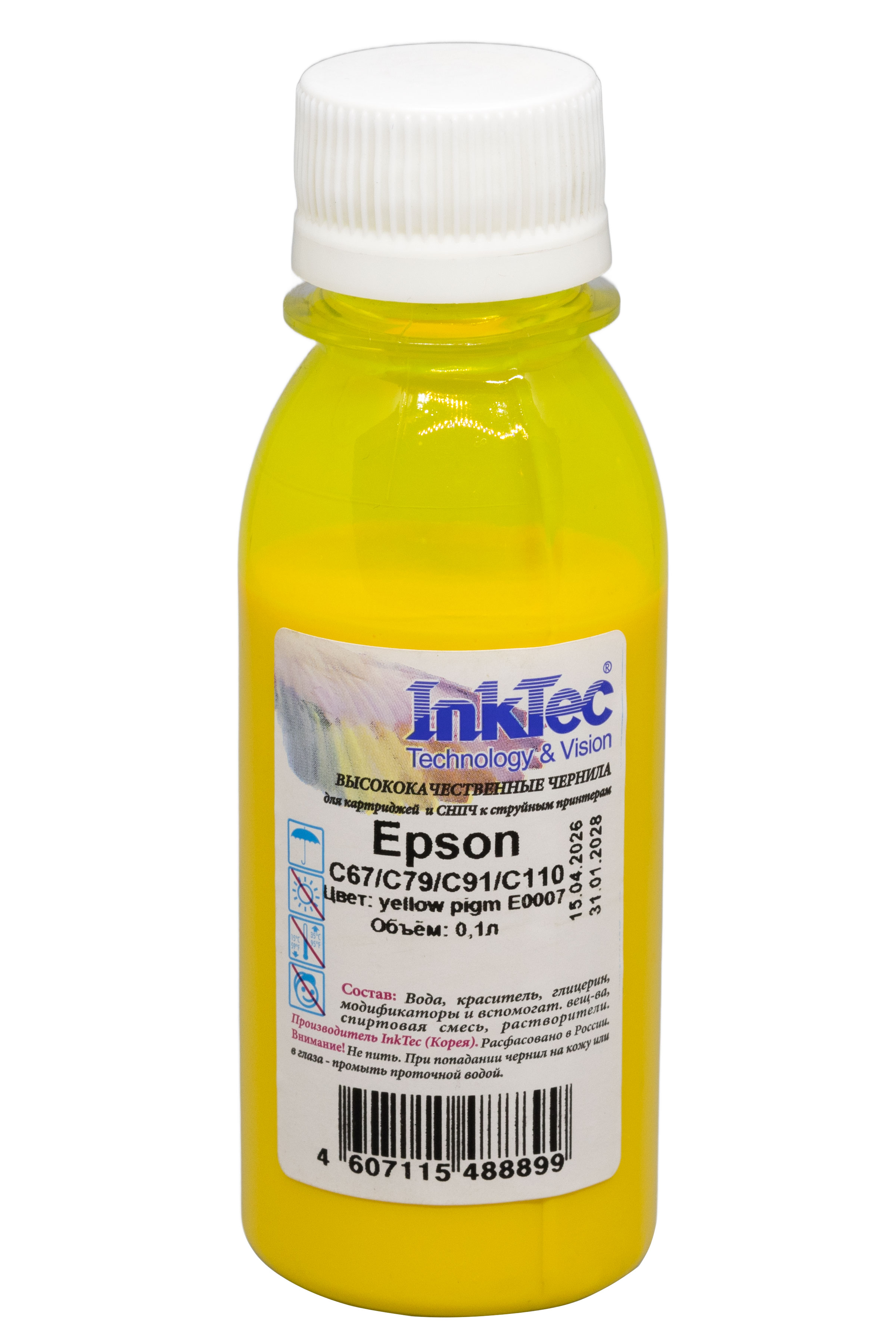 Чернила InkTec (E0007) для Epson C67/C79/C91/C110, Пигментные, Y, 0,1 л.