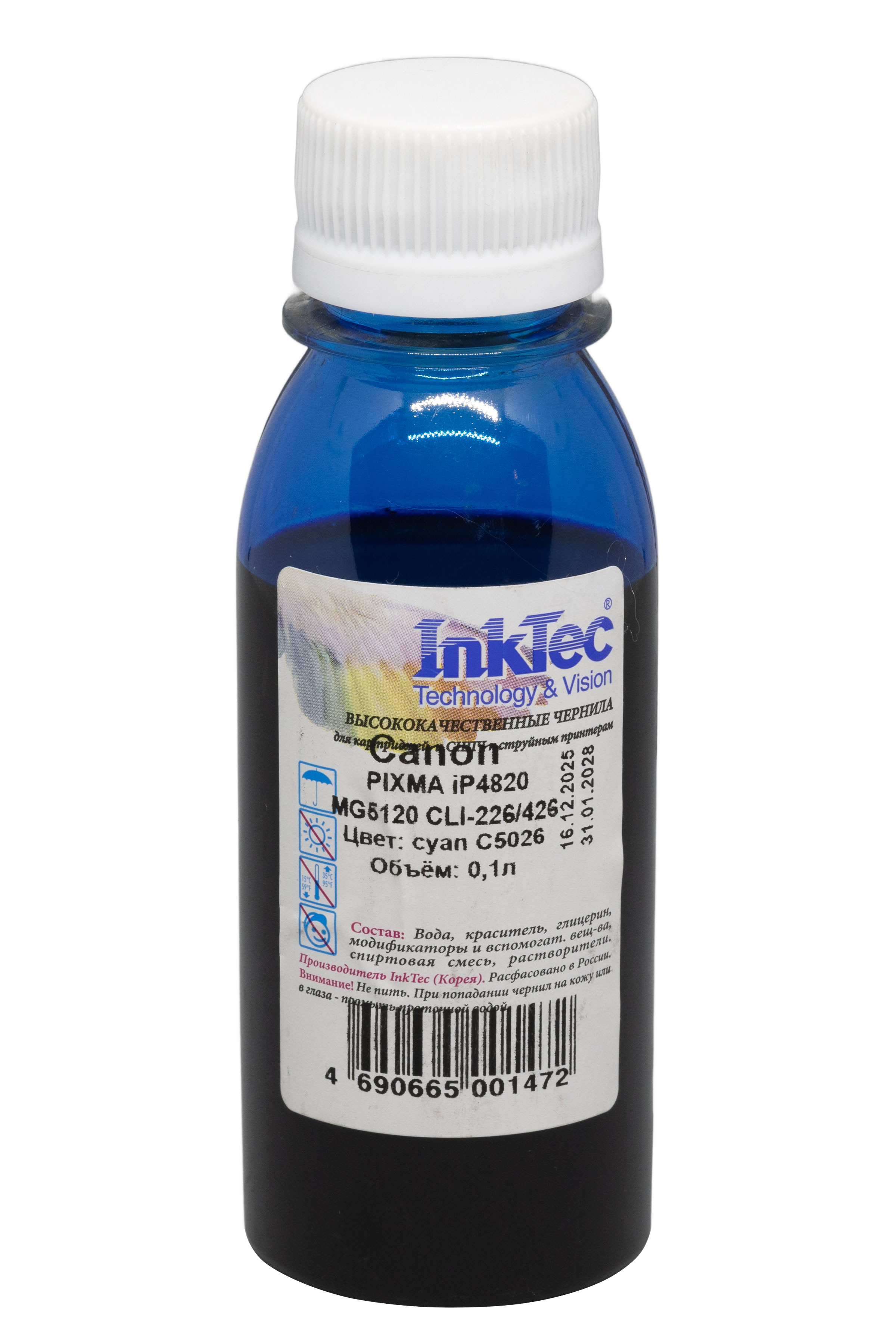 Чернила InkTec (C5026) для Canon PIXMA iP4820/MG5120 (CLI-226/426), C, 0,1 л.