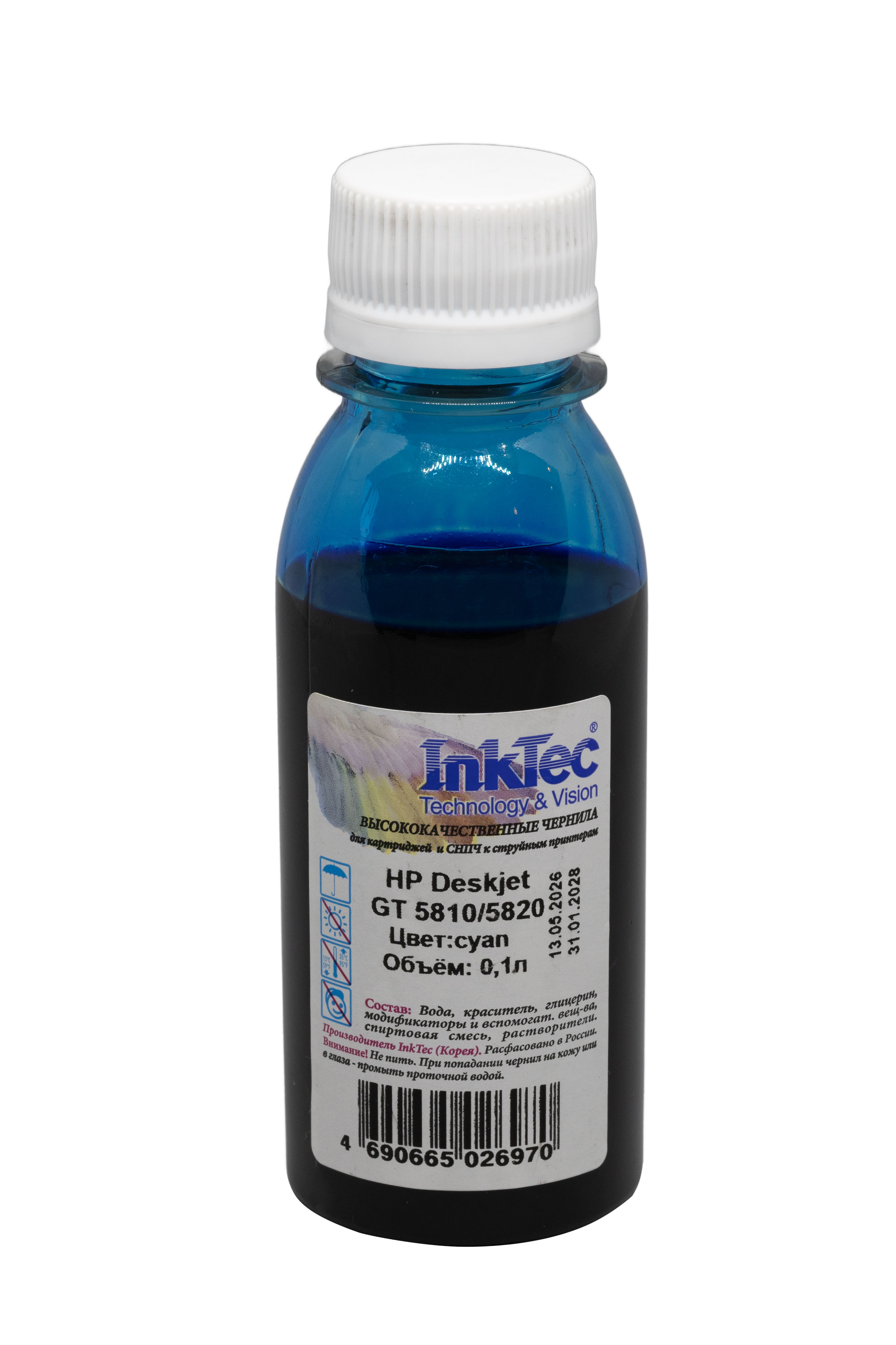 Чернила InkTec (H5852) для HP Deskjet GT 5810/ 5820, C, 0,1 л.