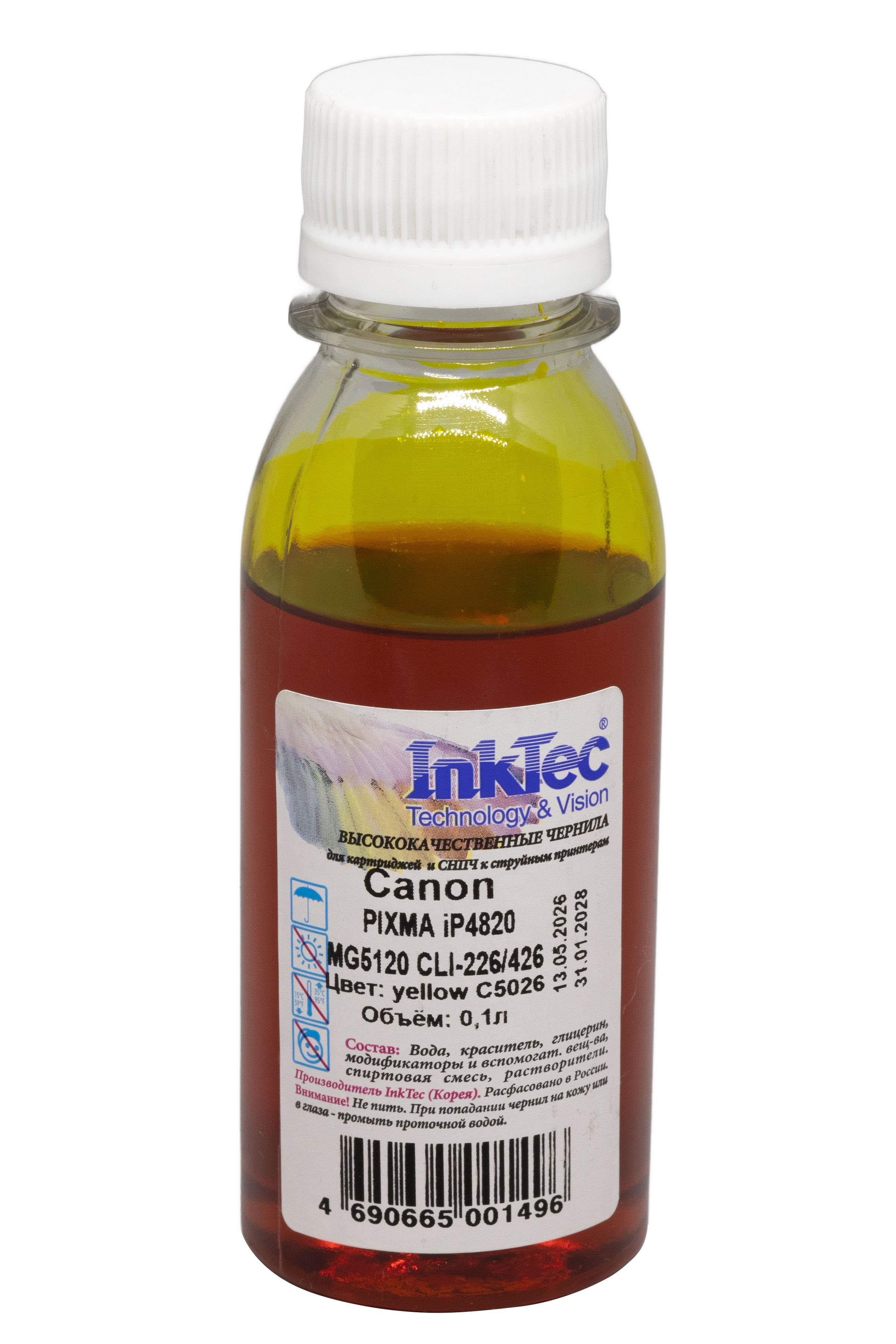 Чернила InkTec (C5026) для Canon PIXMA iP4820/MG5120 (CLI-226/426), Y, 0,1 л.