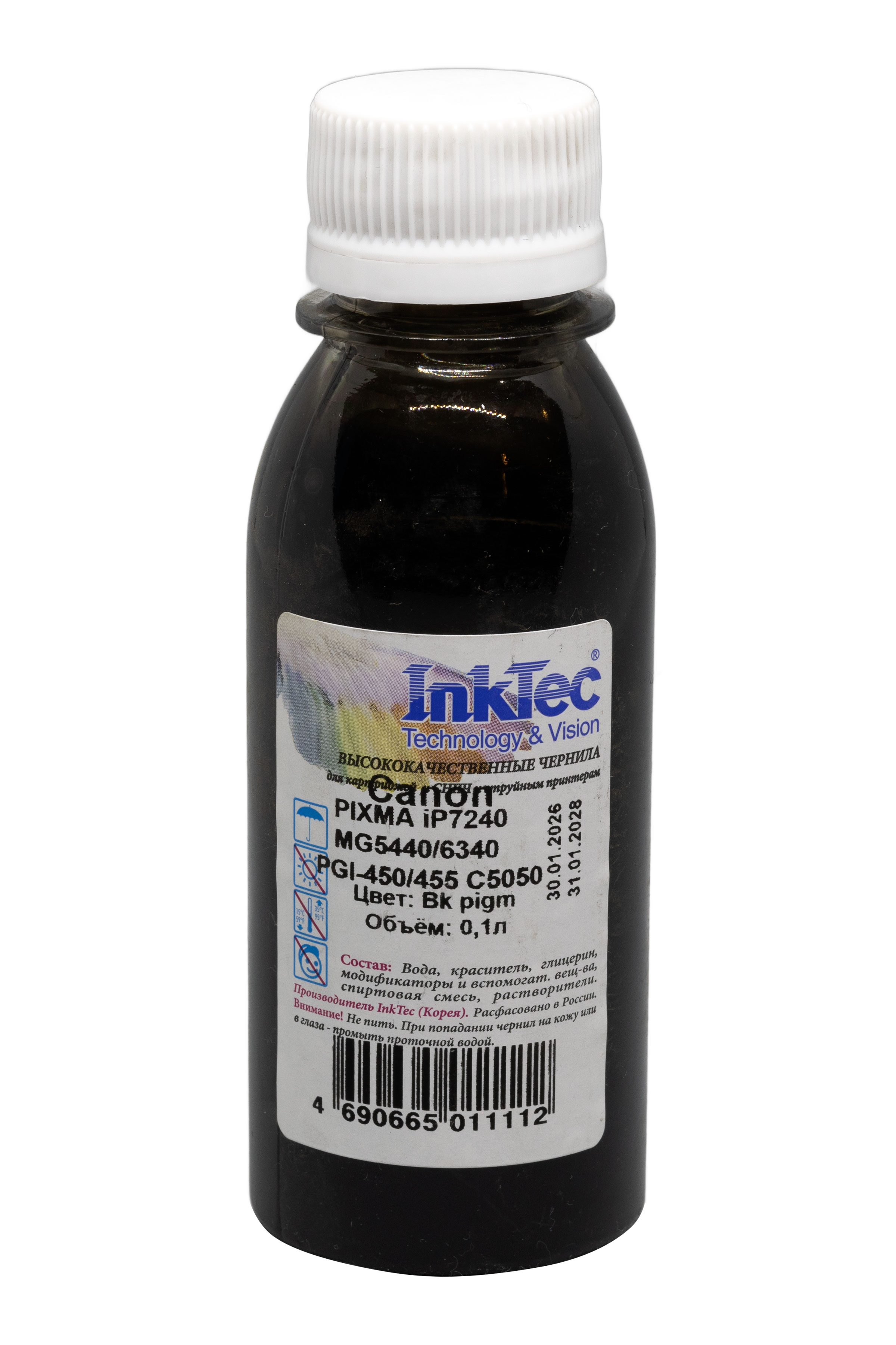 Чернила InkTec (C5050) для Canon PIXMA iP7240/MG5440/6340 (PGI-450/455), Пигм., Bk, 0,1 л.