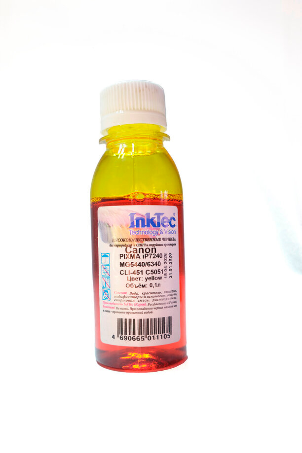 Чернила InkTec (C5051) для Canon PIXMA iP7240/MG5440/6340 (CLI-451), Y, 0,1 л.