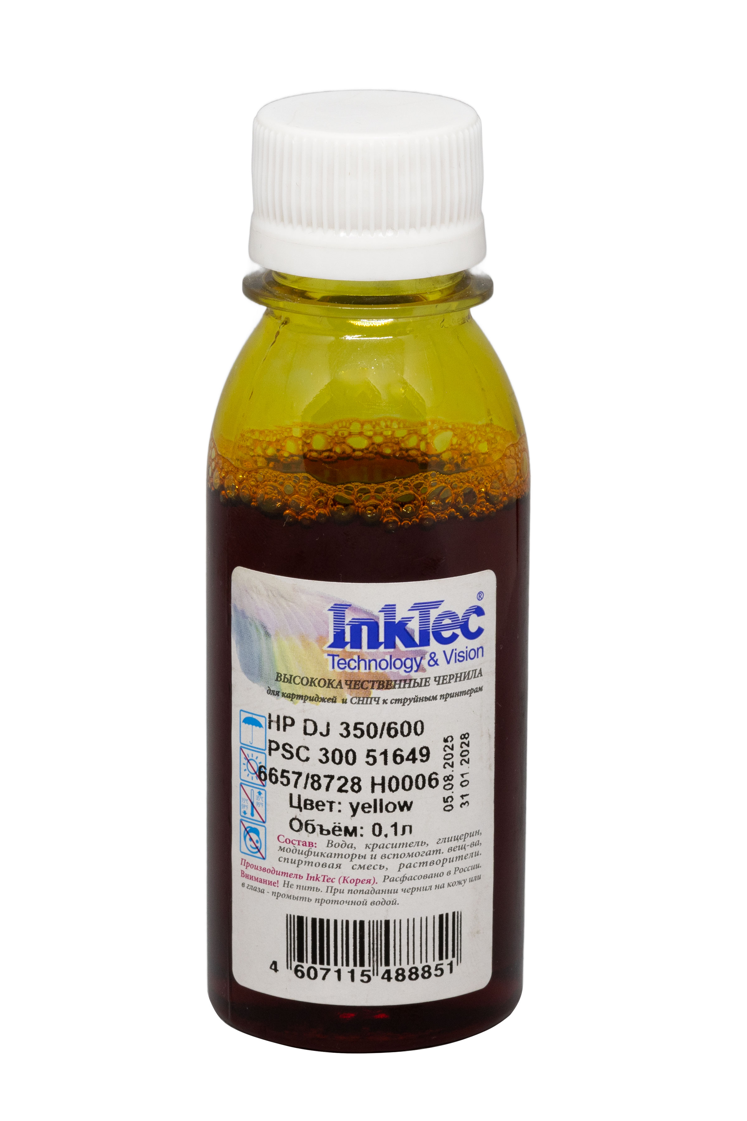 Чернила InkTec (H0006) для HP DJ 350/600/ PSC 300 (51649/6657/8728), Y, 0,1 л.