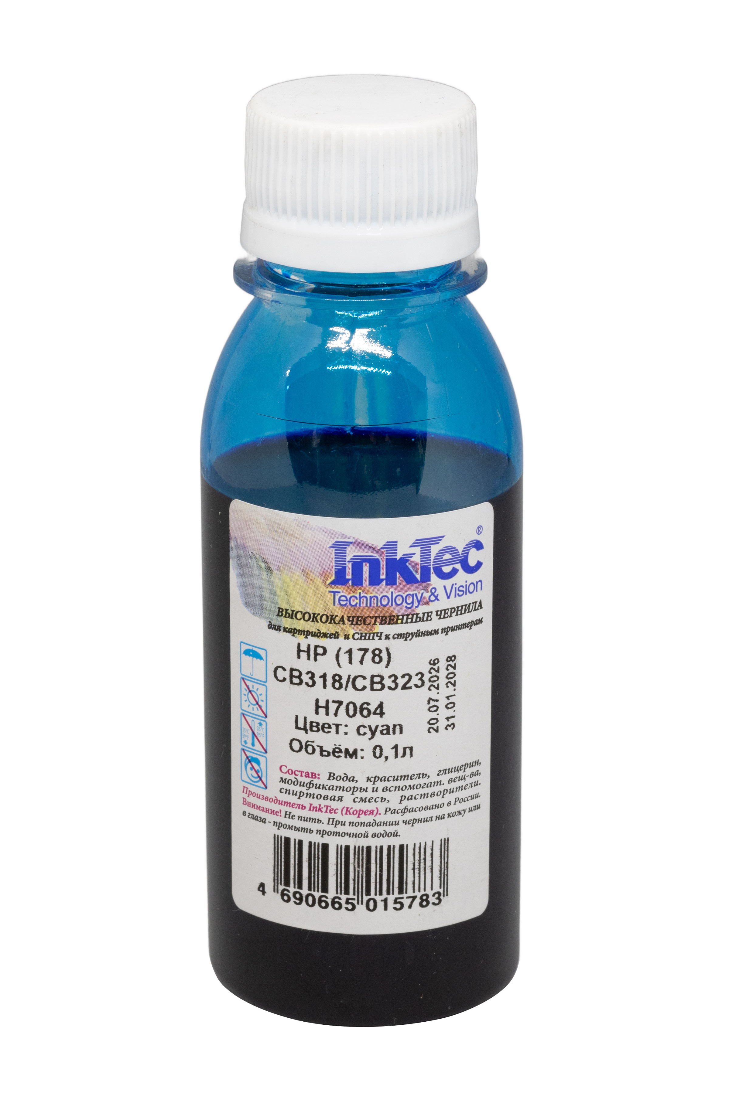 Чернила InkTec (H7064) для HP CB318/ CB323 (№178), C, 0,1 л.
