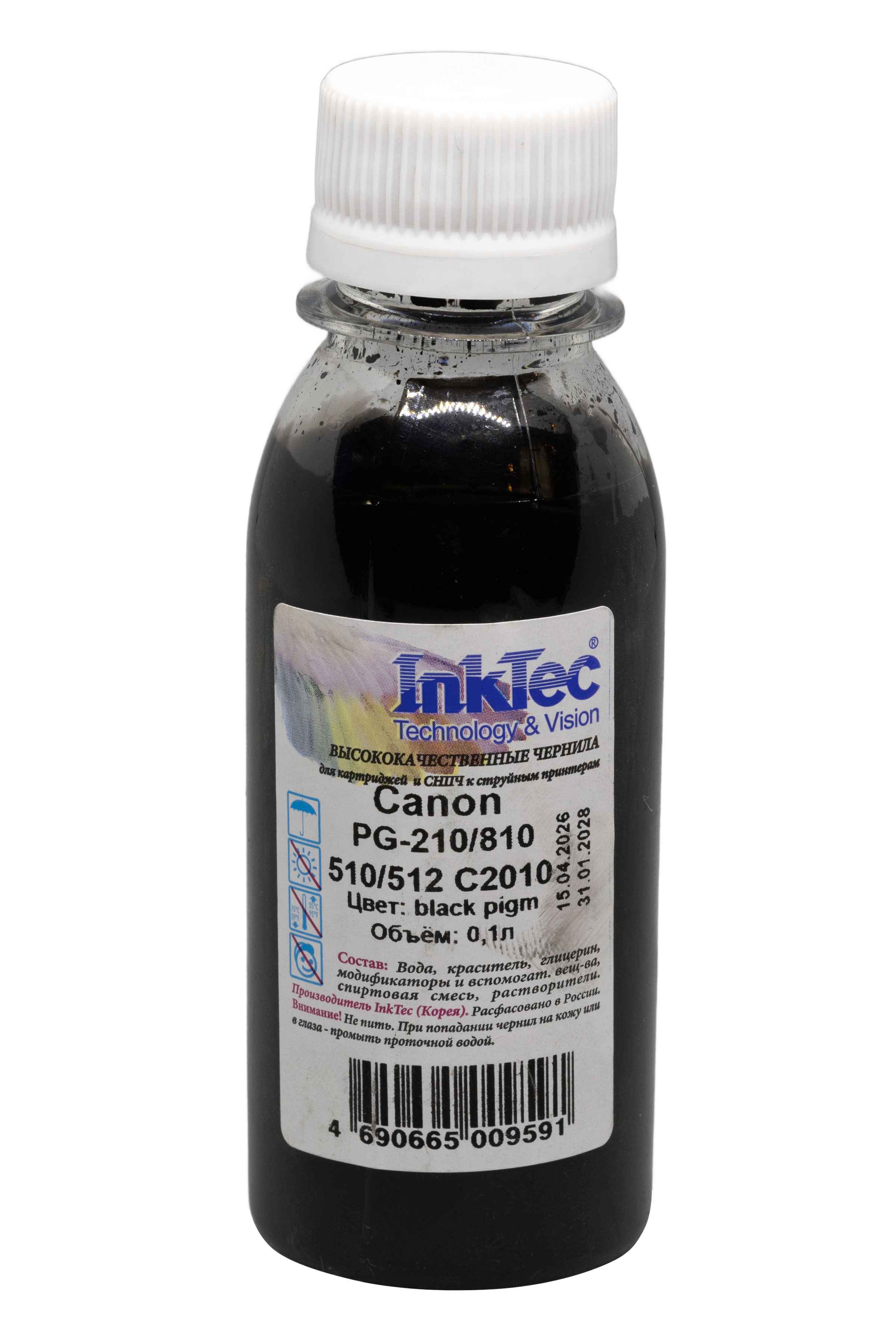 Чернила InkTec (C2010) для Canon PG-210/810/510/512, Пигментные, Bk, 0,1 л.