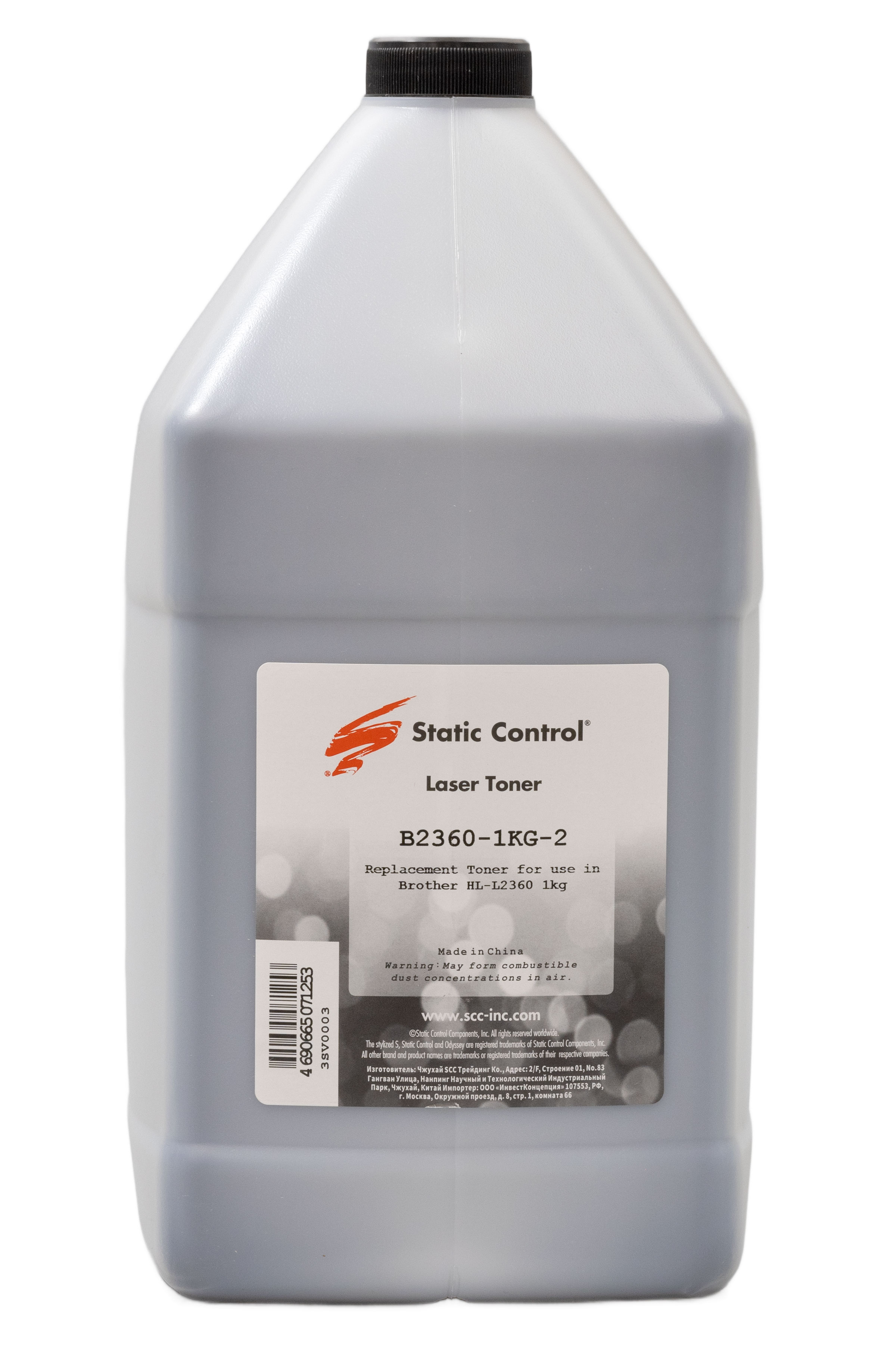 Тонер Static Control для Brother HL-L2360, Bk, 1кг, флакон