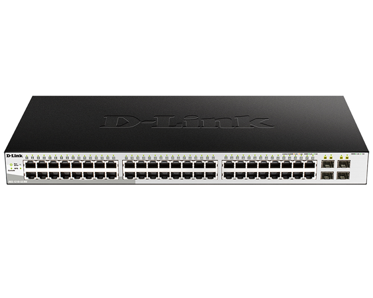 D-Link Управляемый L2 коммутатор, 48x1000Base-T, 4x1000Base-X SFP, защита от статического электричества до 6 кВ, CLI, консольный порт RJ-45, RPS, поддержка Dying Gasp, мониторинг статуса питания комму