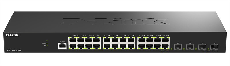 D-Link Управляемый L2 коммутатор, 24x1000Base-T, 4x10GBase-X SFP+, защита от статического электричества до 6 кВ, CLI, консольный порт RJ-45, RPS