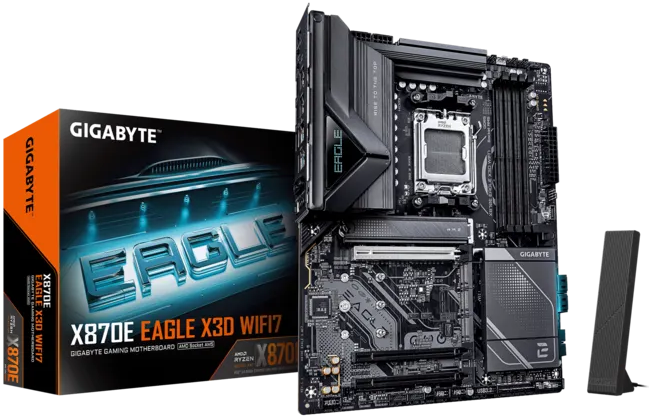 GIGABYTE X870E EAGLE X3D WIFI7, AM5, X870, 4*DDR5,  4*SATA, 4*M.2, 5*USB 3.2,  Type-C, 3*PCIx16, HDMI, ATX