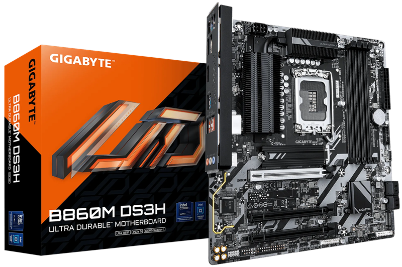 GIGABYTE B860M DS3H, LGA1851, B860, 4*DDR5, 4*SATA, 2*M.2,USB 3.2, 4*USB 2.0, Type-C, 5*PCIx16, HDMI+DP, mATX