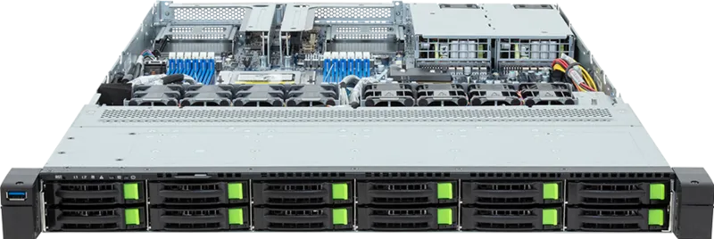 Gigabyte Server Platform R163-Z35 Rev.3x / 1U / 1xAMD (9004/9005) / 1xHS / 12xDIMM / 12xSFF NVME/SAS/SATA + 1xM.2 PCIe Gen3 / 1x1GbE / 2xOCP 3.0 / 2xFHHL / 2x1300W / Rails / 1Y (R163-Z35)