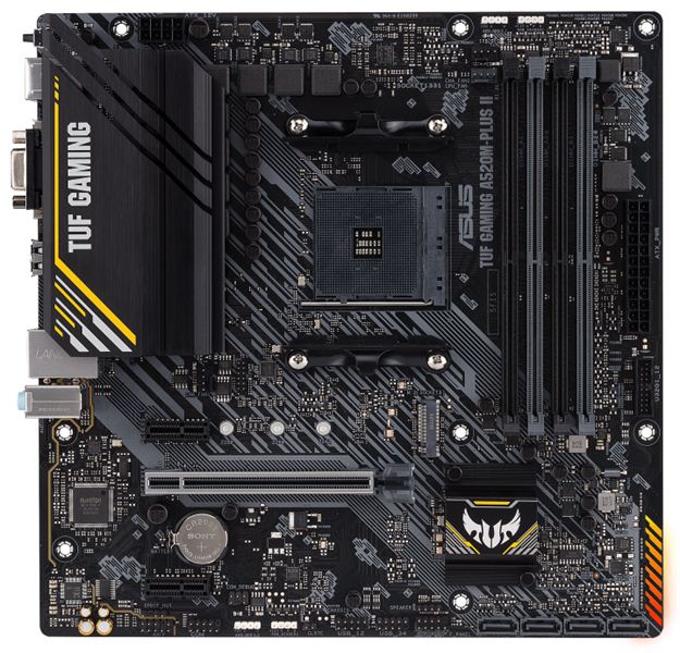 ASUS TUF GAMING A520M-PLUS II, Socket AM4, A520, 4*DDR4,  D-Sub+DP+HDMI, SATA3 + RAID, Audio, Gb LAN, USB 3.2*7, USB 2.0*5, COM*1 header (w/o cable), mATX ; 90MB14Y0-M0EAY0, 3 year