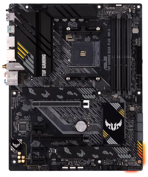 ASUS TUF GAMING B550-PLUS WIFI II,  Socket AM4, B550, 4*DDR4, HDMI+DP, CrossFireX, SATA3 + RAID, Audio, 2,5Gb LAN, USB 3.2*8, USB 2.0*6, COM*1 header (w/o cable) ATX ; 90MB19U0-M0EAY0