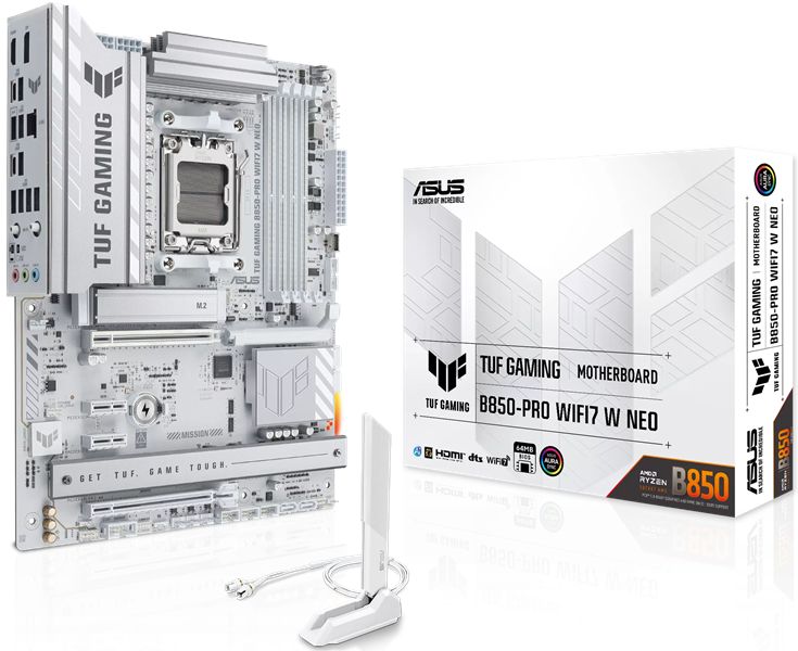 ASUS TUF GAMING B850-PRO WIFI7 W NEO, AM5, B850, 4*DDR5, 4*SATA, 3*M.2, 4*USB 3.2, 2*USB 2.0, Type-C, 3*PCIx16, 2*PCIx1, DP+HDMI, ATX; 90MB1NW0-M0EAY0