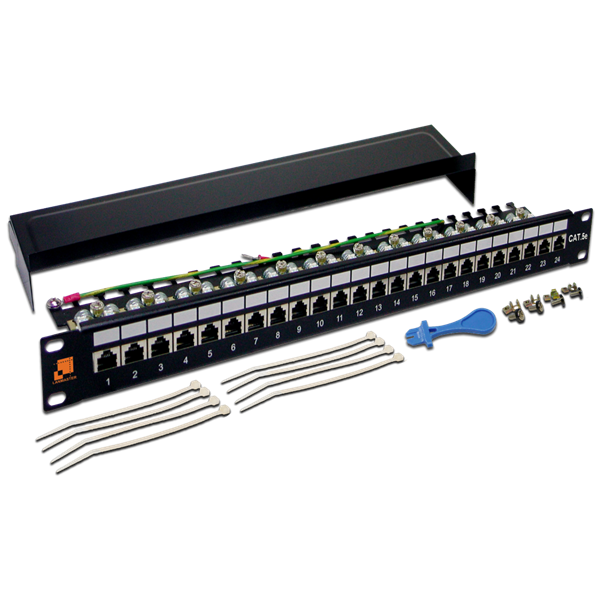 Патч-панель 19, 24 порта RJ45, экранированная, кат.5E, 1U