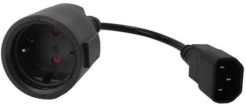 Шнур переходной, вилка C14 - розетка Schuko, 3х0.75, 220В, 10А, черный, 0.2 метра