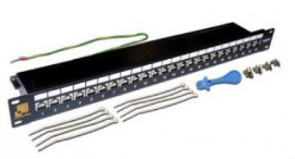 Патч-панель 19, 24 порта RJ45, экранированная, кат.6A, 1U