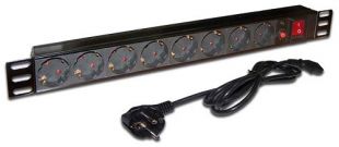 Блок розеток 19, 1-фазный с выключателем, 10A / 250V, 8xSchuko, шнур 1.8 м, вилка Schuko