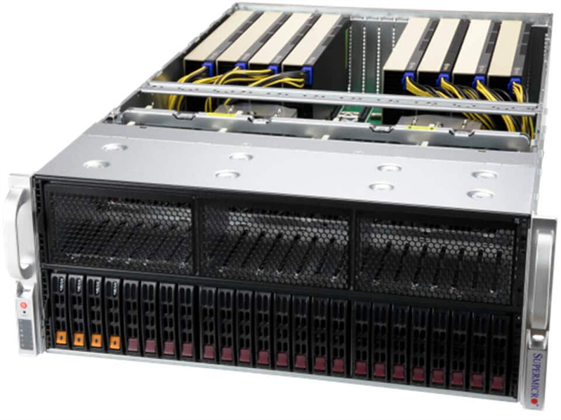 Supermicro GPU A+ 4U Server 4125GS-TNRT noCPU(2)9004/9005 EPYC/TDP 400W/no DIMM(24) only DDR5/SATARAID HDD(2)SFF NVMe(4)SFF/2x10Gbe/support up to 8 double/Single width GPU/4x2000W