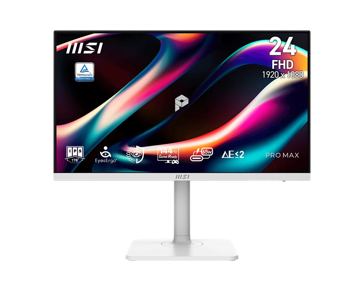 MSI PRO MAX 241PHW E14 23,8" 16:9 FHD(1920x1080)  IPS Flat,4ms(GTG),1500:1,100M:1,300nit,HDMI,DP,2xUSB Type-A,USB Type-B,USB Type-C,Speaker,Tilt,Swivel,Height,Pivot,144Hz,White,1y w-ty