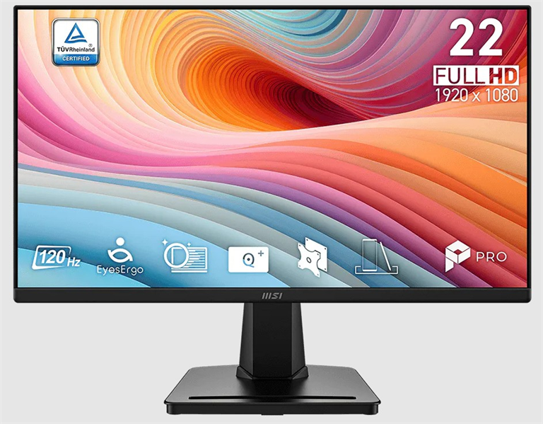 MSI PRO MP225 E12L 21.45" 16:9 FHD(1920x1080) IPS Flat,1ms(MPRT),1300:1,100M:1,300nit,178/178,HDMI 1.4,VGA(D-Sub),Tilt,VESA,120Hz,Black,1y war-ty