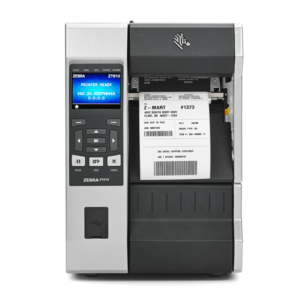 Zebra ZT610, 4", 203 dpi,  Serial, USB, Ethernet, BT 4.0, USB Host, Rewind, Color Touch, ZPL