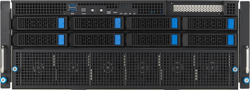 ASUS ESC8000-E11-SKU1 4U, 2x LGA4677, 32x DDR5, 8x SATA/SAS*, 1x M.2 (22110), 1x PCIex8 for HBA/RAID, 8x PCIex16 for dual-slot GPU, 1x PCIex16 for NIC card, 1x PCIex8 for NIC card, 2x 10Gbe, 4x 3000W
