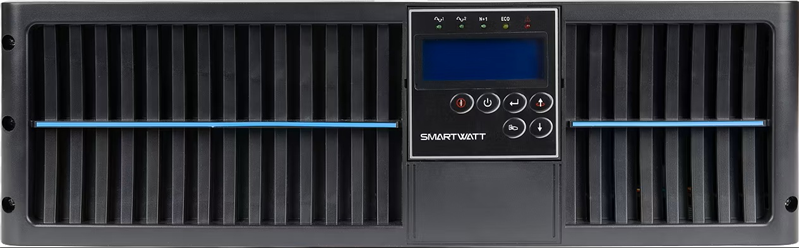 SMARTWATT ИБП онлайн, чистый синус, мощность 10000/10000 ВА/Вт, стоечный/напольный, LCD дисплей, порт USB, EPO, SNMP слот, клеммная колодка, без АКБ, до 6 внешних батарейных блоков (3703020710011)
