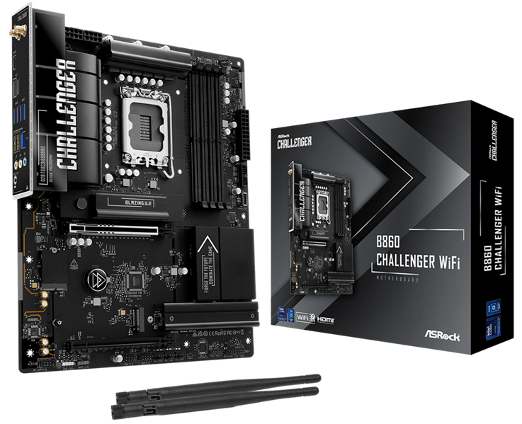 ASROCK B860 Challenger WiFi, LGA1851, B860, 4*DDR5, 4*SATA, 4*M.2, 4*USB 3.2, 2*USB 2.0, Type-C, 2*PCIx16, 1*M.2 (Key E), HDMI, ATX