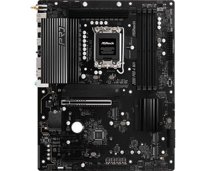 ASROCK Z890 PRO-A WIFI, LGA1851, Z890, 4*DDR5, 4*SATA, 4*M.2, 4*USB 3.2, 4*USB 2.0, Type-C, 1*PCIx16, 2*PCIx4, 1*M.2 (Key E), HDMI+DP, ATX