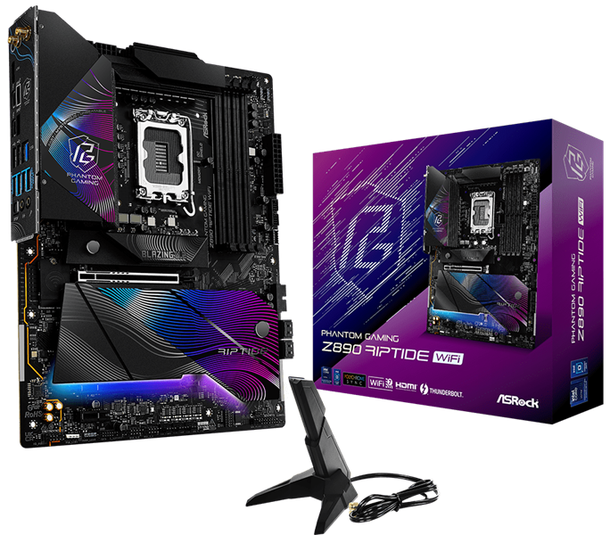 ASROCK Z890 RIPTIDE WIFI, LGA1851, Z890, 4*DDR5, 4*SATA, 4*M.2, 6*USB 3.2, 2*USB 2.0, 2*Type-C, 2*PCIx16, 1*PCIx4, 1*M.2 (Key E), HDMI, ATX