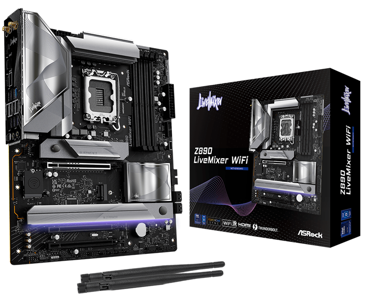 ASROCK Z890 LIVEMIXER WIFI, LGA1851, Z890, 4*DDR5, 4*SATA, 4*M.2, 6*USB 3.2, 2*USB 2.0, 2*Type-C, 2*PCIx16, 1*PCIx4, 1*M.2 (Key E), HDMI, ATX