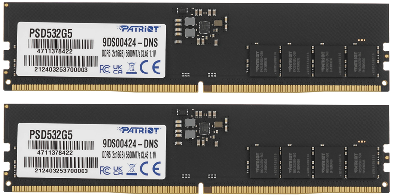 Patriot SL DDR5 DIMM 32GB 5600MHz CL46 KIT 2*16GB 40-40-40-77 1.1V