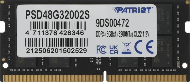 Patriot SL DDR4 8GB 3200MHz SO-DIMM SINGLE 1*8GB CL22 22-22-22-52 1.2V (analog PSD48G320081S)