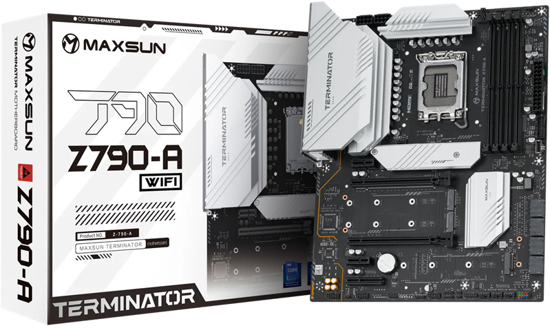 MAXSUN MS-Terminator Z790-A WIFI, LGA1700, Z790, 4*DDR5, 4*SATA3,4*M.2, USB 3.2, USB 2.0, Type-C, 1*PCIEx16, 1*PCIEx4, 1*PCIEx1, HDMI+DP, ATX